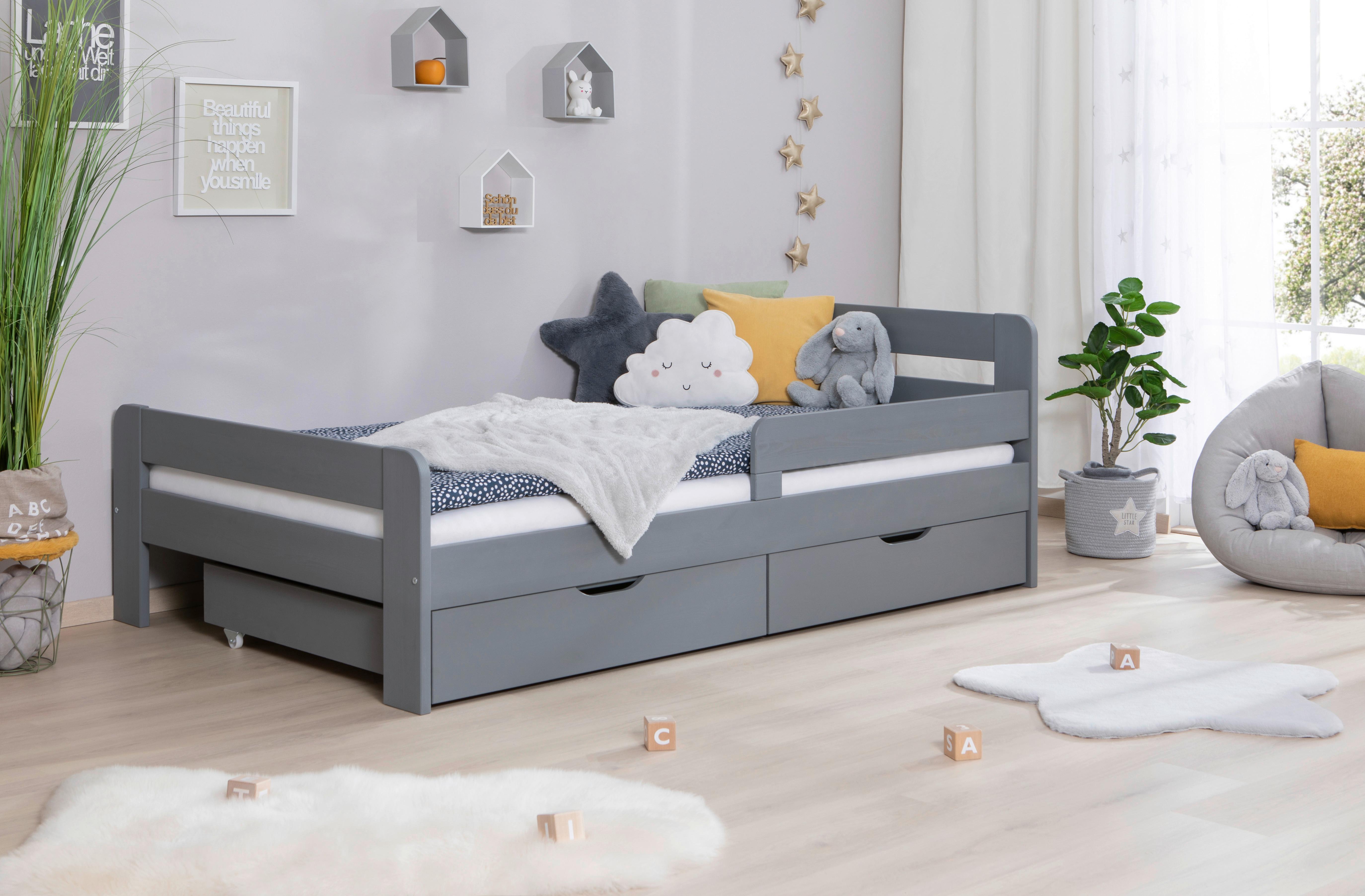 Bett Bennet mit Schubkasten ca. 120x200 cm Hellgrau - Hellgrau, MODERN, Holz (120/200cm) - MID.YOU