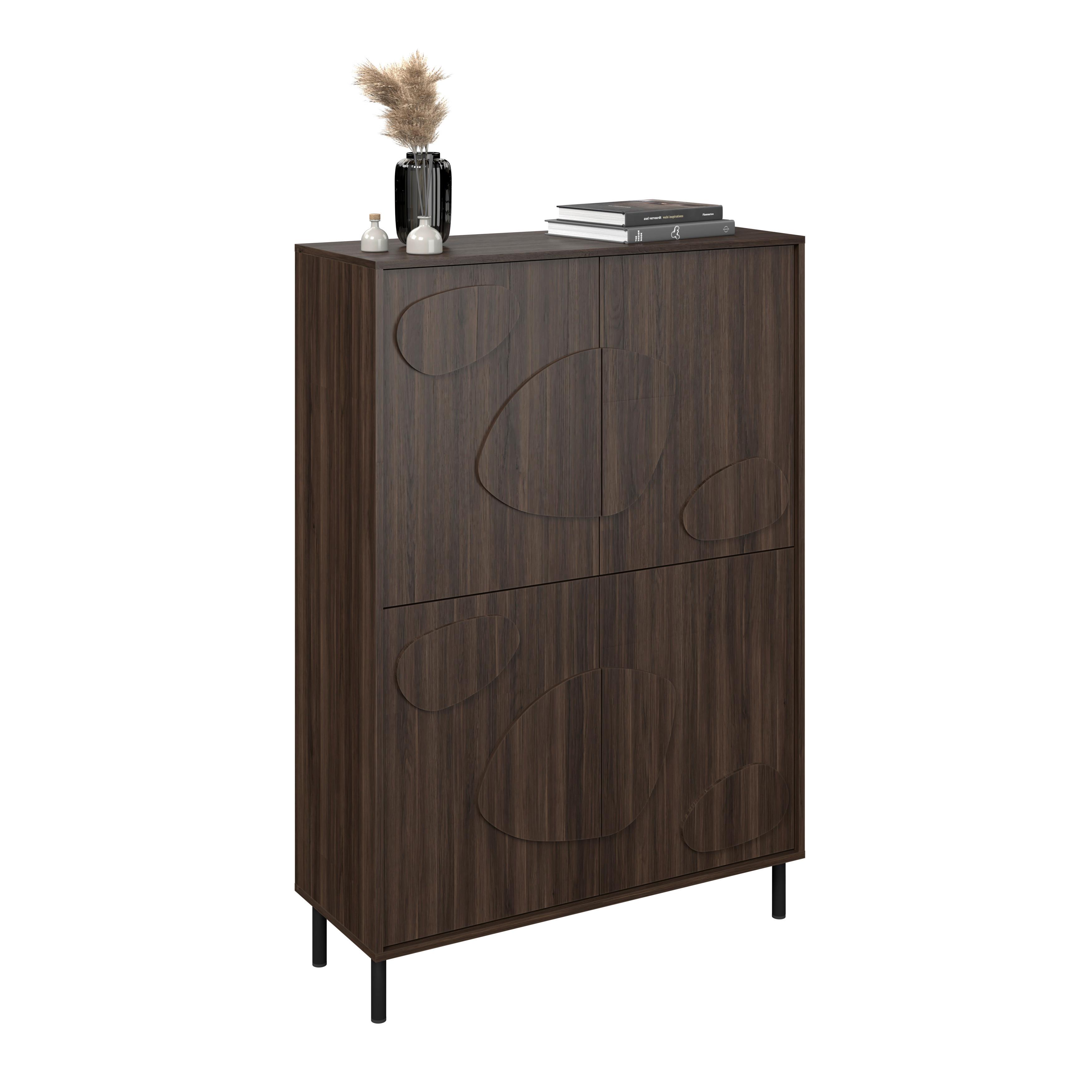 Highboatd Peonia Dunkelbraun - Dunkelbraun/Schwarz, MODERN, Holzwerkstoff/Metall (105/151/40cm) - Mömax