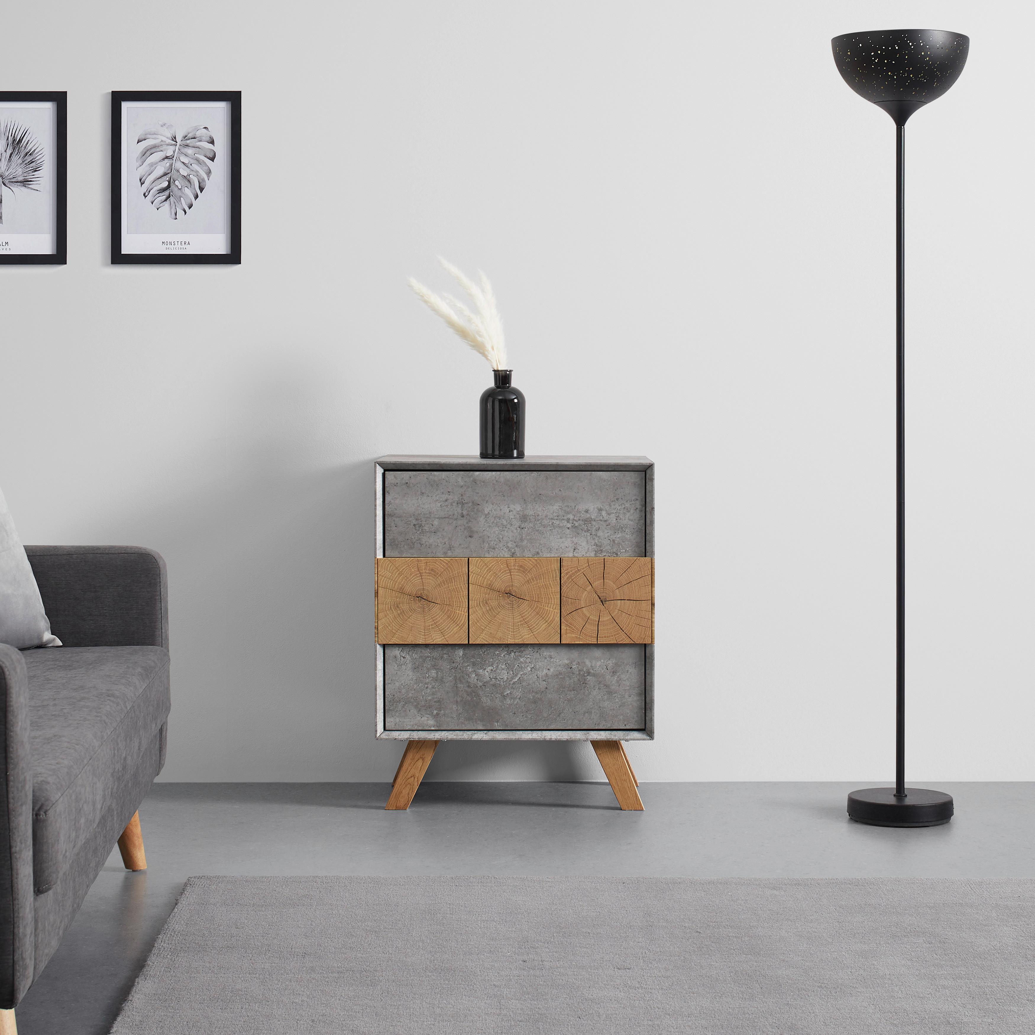 Nachttisch Holz "Casper", aus Eiche, teilmassiv - Eichefarben/Grau, MODERN, Holz/Holzwerkstoff (60/75/40cm) - Bessagi Home