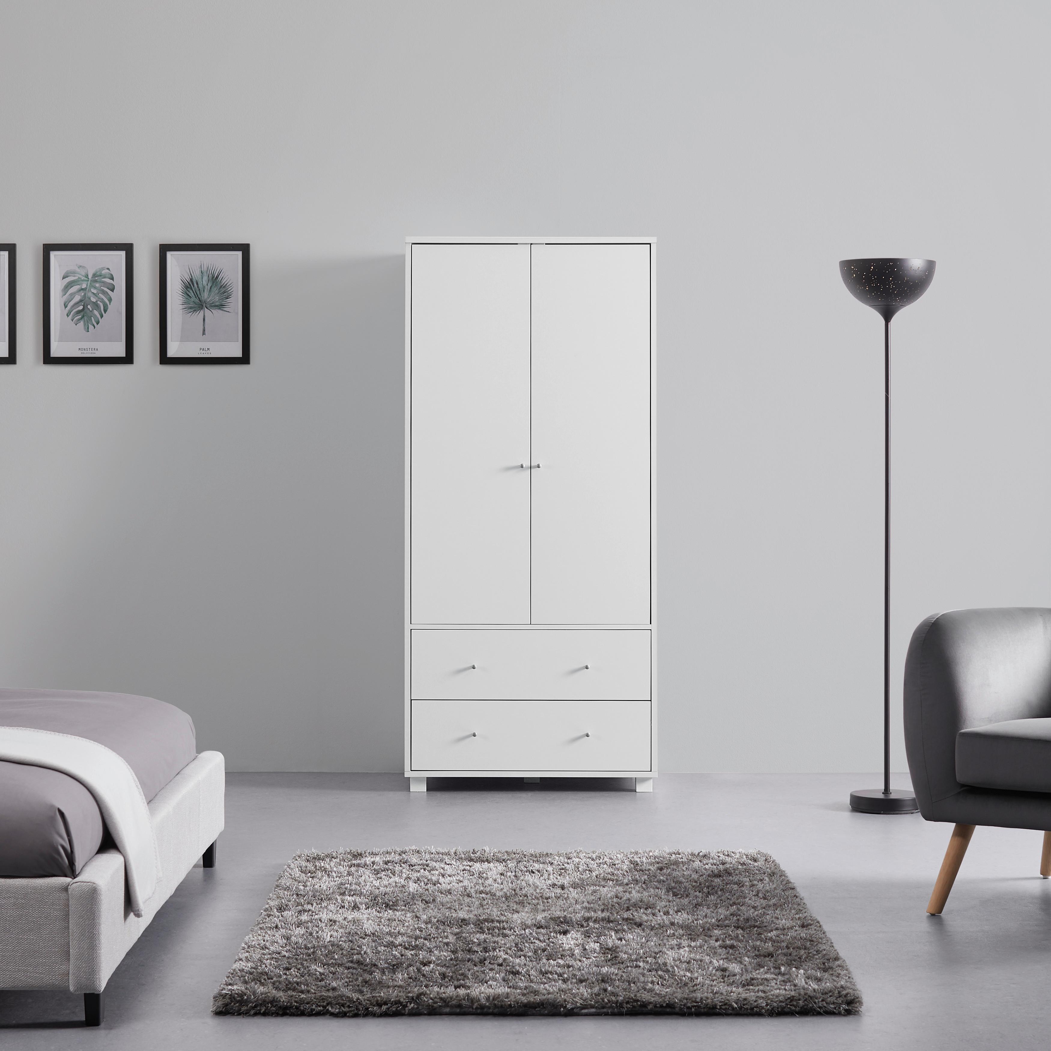 Drehtürenschrank Milo Weiß ca. 80x176x55 cm - Silberfarben/Weiß, MODERN, Holz/Metall (80/176/55cm) - Bessagi Home