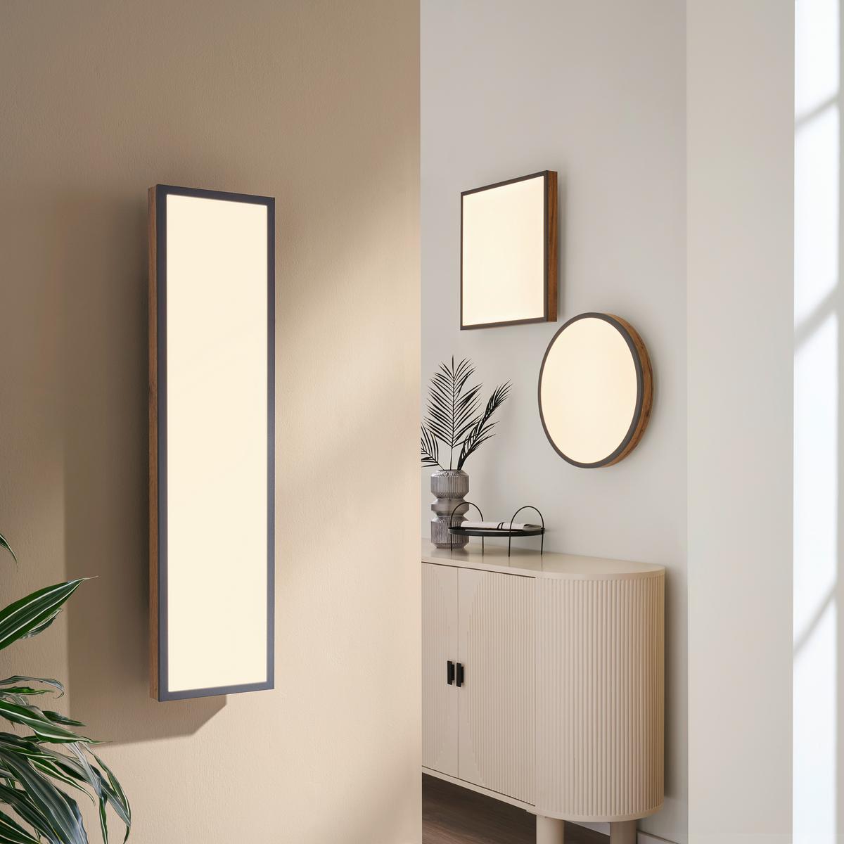 LAMPA SUFITOWA LED LUDWIG *SBN* - opal/kolor grafitowy, Natur, materiał drewnopochodny/tworzywo sztuczne (45/45/7,6cm) - Novel