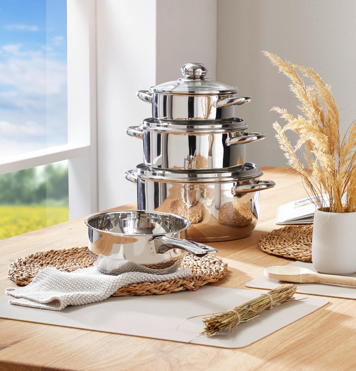 ZESTAW GARNKÓW BASIC COOKING - kolor stalowy/przejrzysty, Basics, metal/szkło - Boxxx