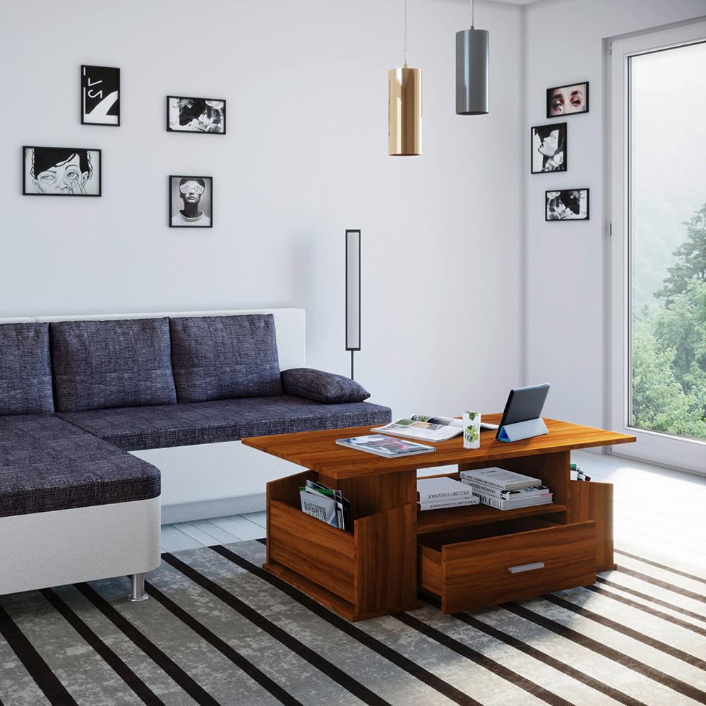 Couchtisch in Nussbaumfarbe Junata - Silberfarben/Nussbaumfarben, Basics, Holzwerkstoff/Kunststoff (110/52/44cm) - MID.YOU