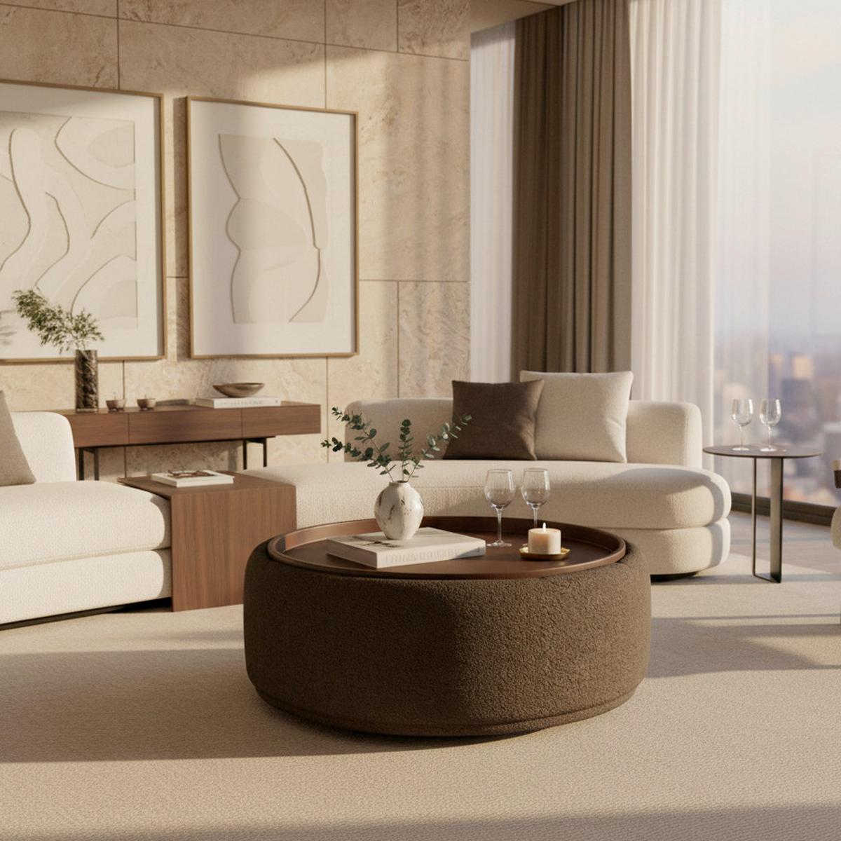 Couchtisch Kira Chenille Braun / Walnuss - Schwarz/Braun, MODERN, Holz/Textil (86/43/86cm) - Bessagi Home