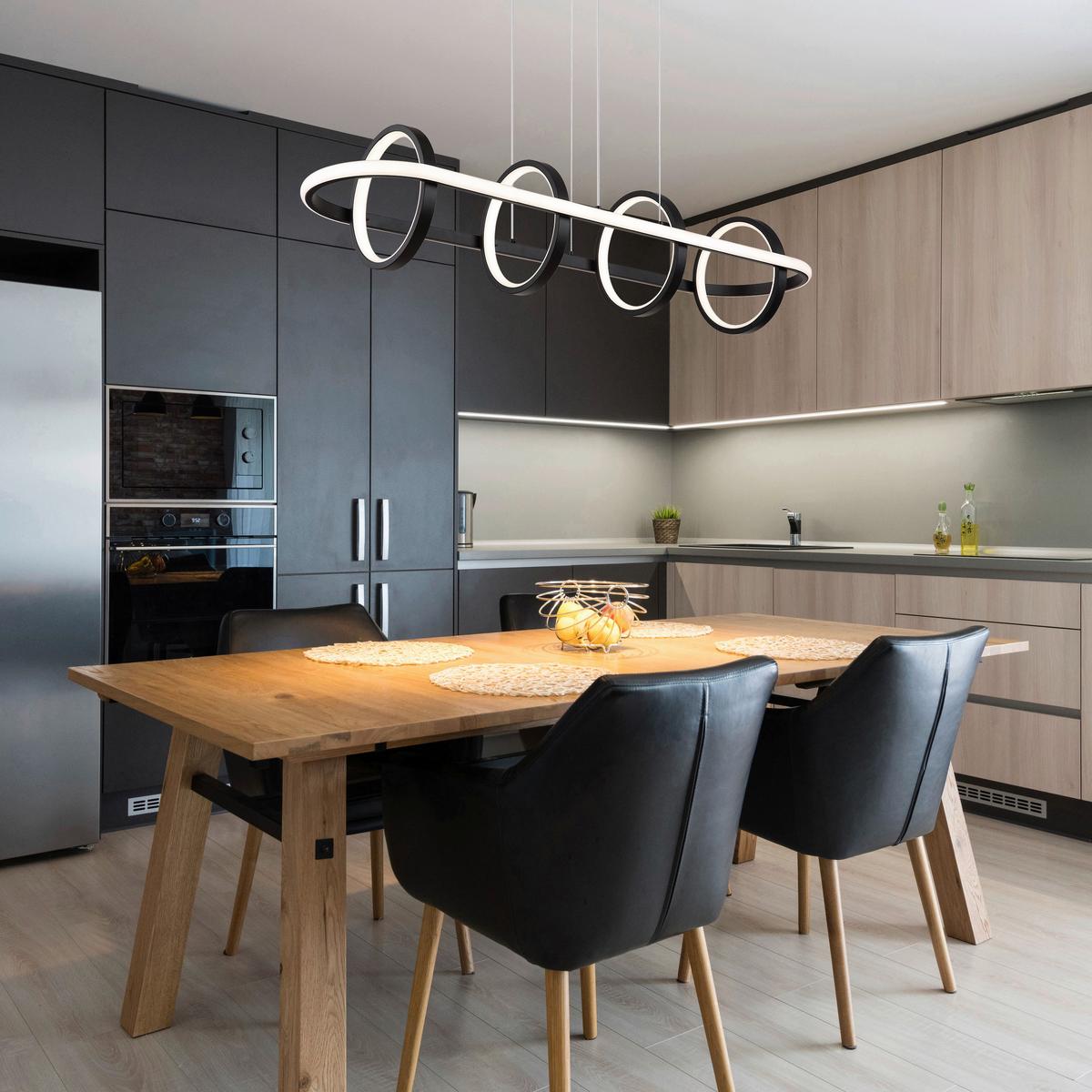 LED-HÄNGELEUCHTE 67194-60R - Opal/Schwarz, Design, Kunststoff/Metall (90/28/120cm) - Globo