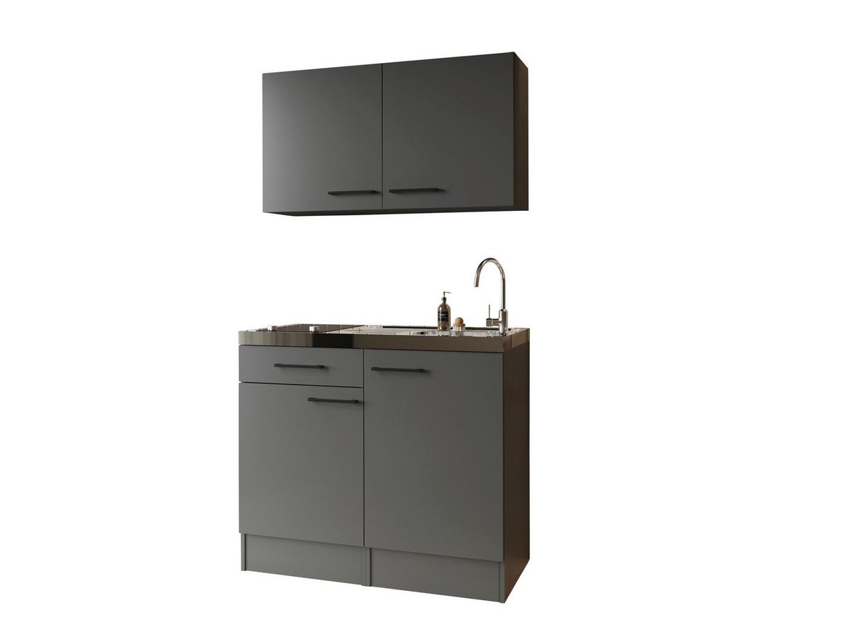 Miniküche Oliver m. Gerät ca. 100cm Grau - Schwarz/Grau, Trend, Holzwerkstoff/Metall (100cm) - Respekta
