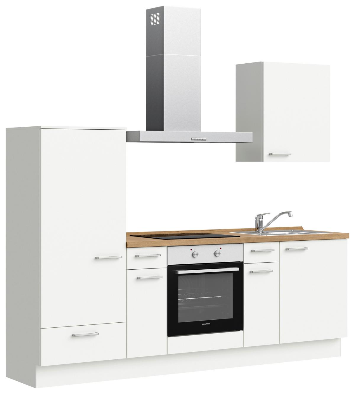 Küchenblock Touch Low m. Geräten Weiß - Edelstahlfarben/Eichefarben, MODERN, Holzwerkstoff/Metall (240cm) - Nobilia