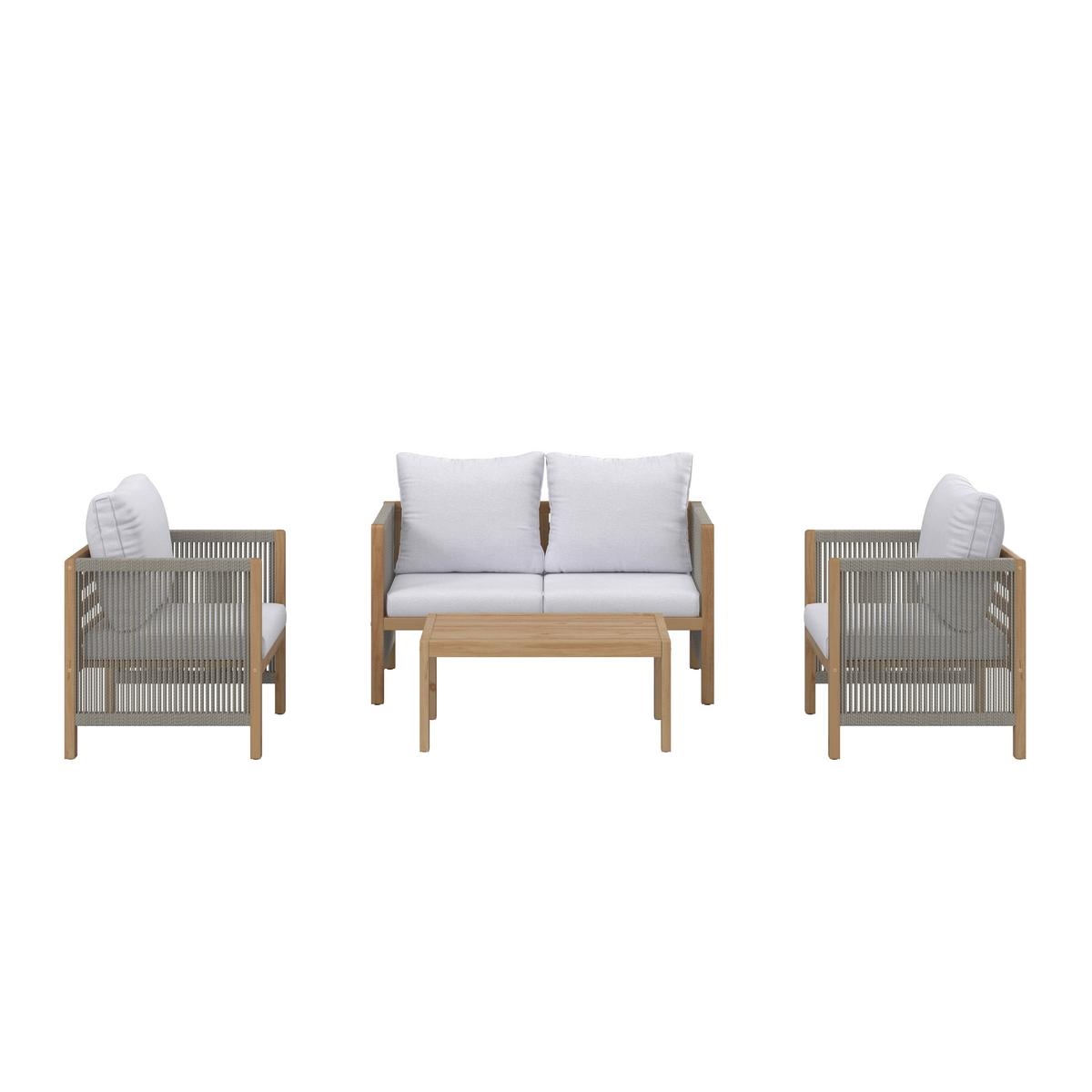 Loungegarnitur Effie Hellgrau Holz/Textil - Hellgrau, Modern, Holz/Kunststoff (124/64,5/63,5cm) - Bessagi Garden