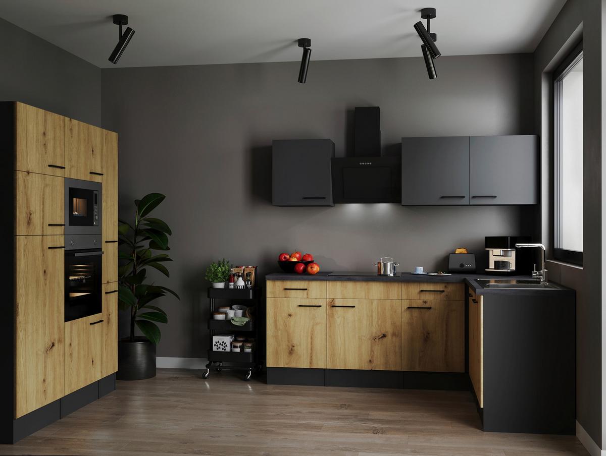 Kotna Kuhinja Z Aparati Oliver, 370x172cm - siva/črna, Design, kovina/leseni material (370/172cm) - Respekta