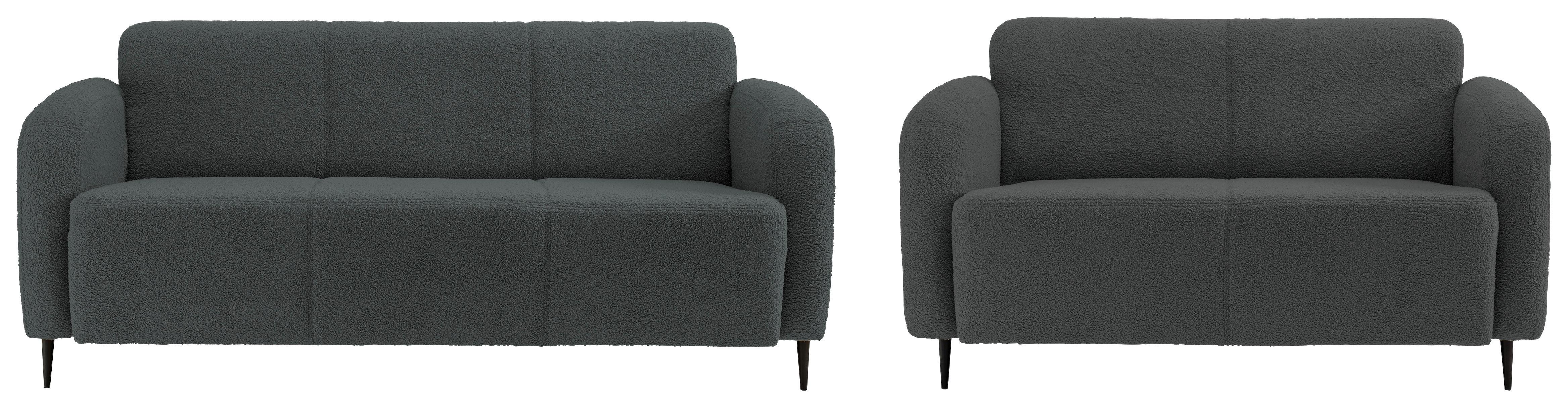 Sitzgarnitur Marone Anthrazit Teddystoff - Anthrazit/Schwarz, MODERN, Textil/Metall (180/76/90cm) - Livetastic
