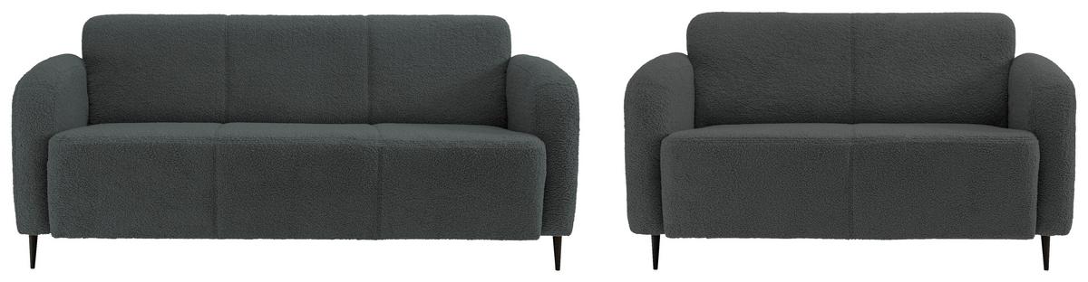 Sitzgarnitur Marone Anthrazit Teddystoff - Anthrazit/Schwarz, MODERN, Textil/Metall (180/76/90cm) - Livetastic