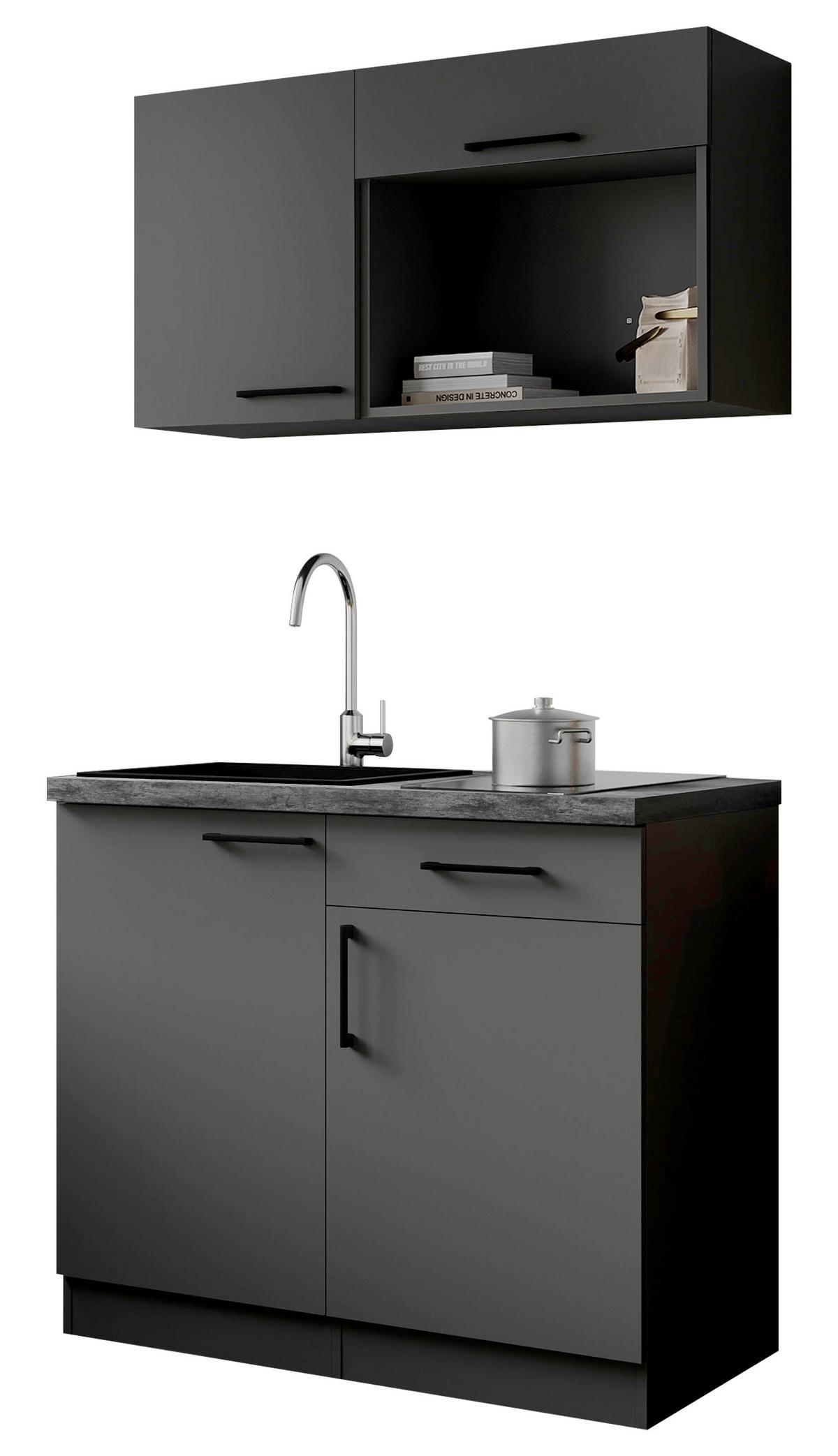 Miniküche Oliver m. Gerät ca. 100cm Grau - Grau, Trend, Holzwerkstoff/Metall (100cm) - Respekta