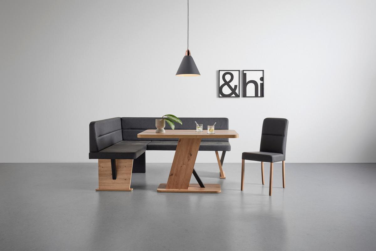 Eckbank Solar in Schwarz Lederlook - Schwarz/Eiche Artisan, Basics, Holz/Textil (141/85/181cm) - Based