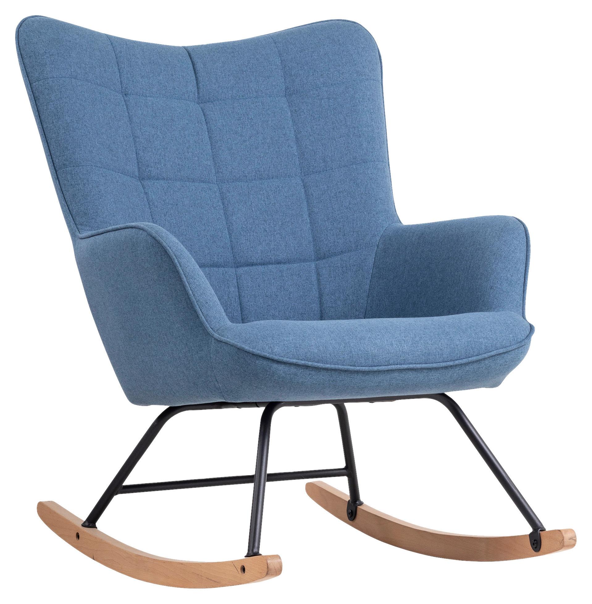 Schaukelsessel Richie Blau, Webstoff - Blau/Buchefarben, MODERN, Holz/Textil (72/92/92cm) - MID.YOU