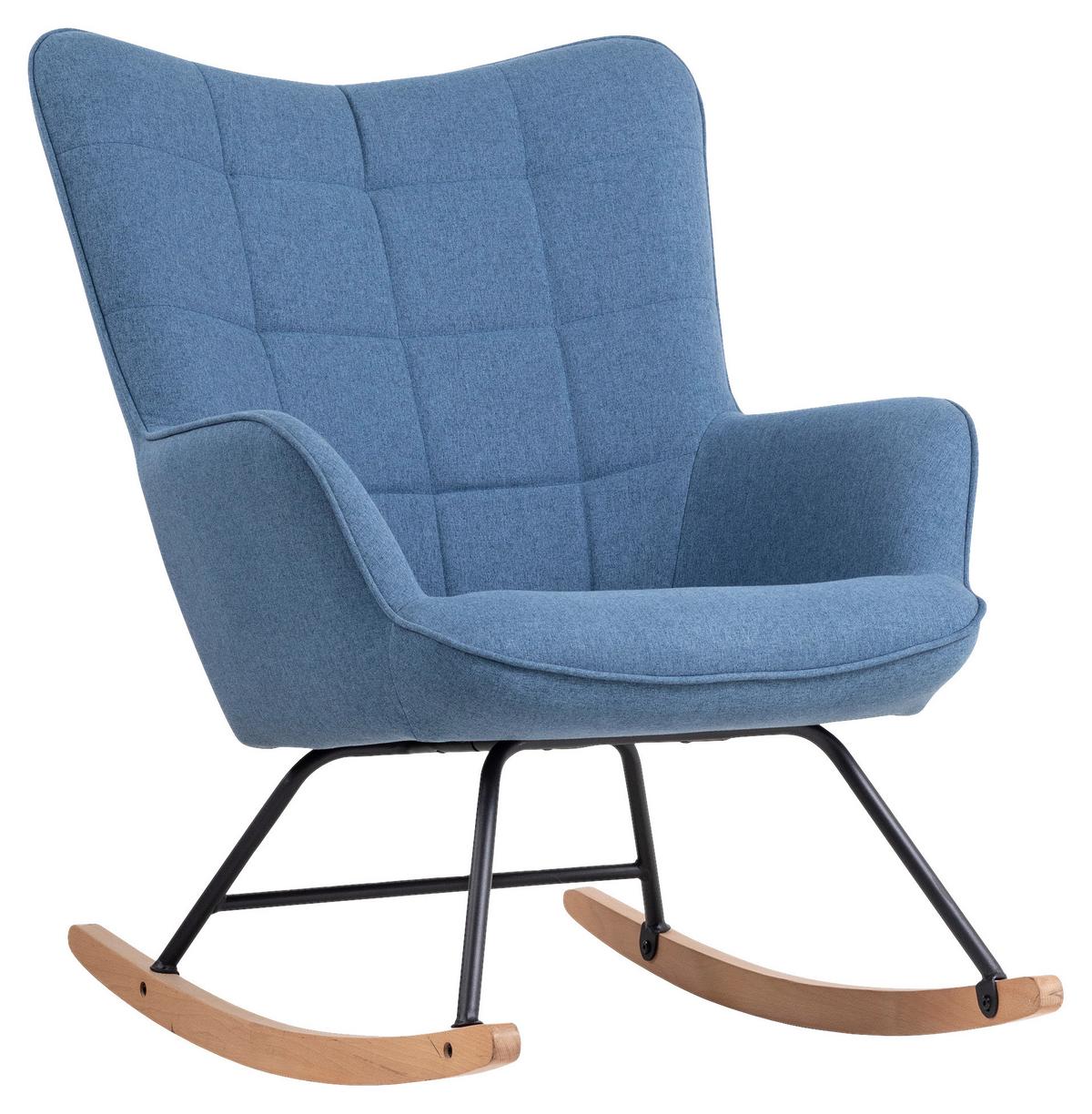 Schaukelsessel Richie Blau, Webstoff - Blau/Buchefarben, MODERN, Holz/Textil (72/92/92cm) - MID.YOU