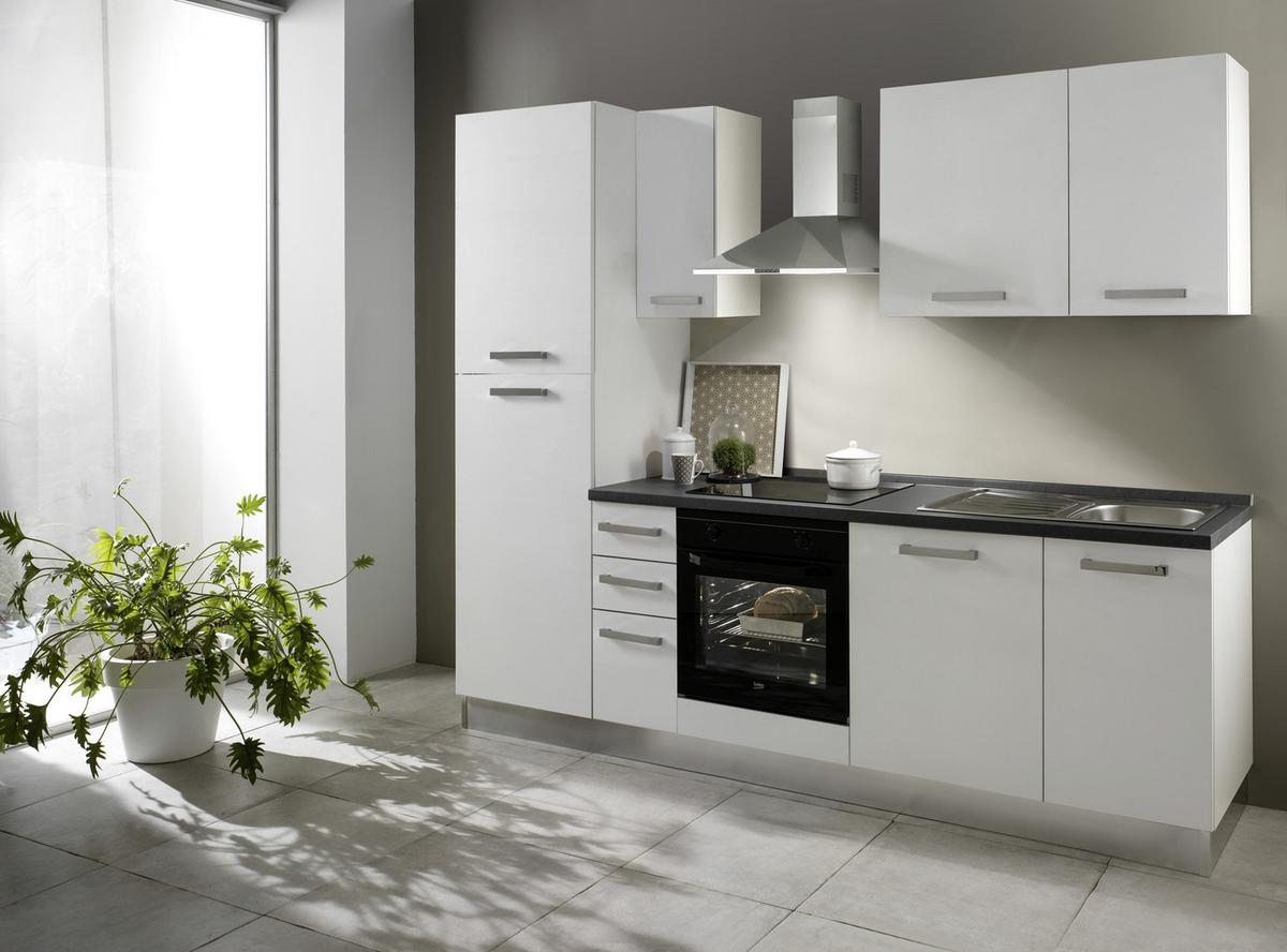 Küchenblock Belluna m. Geräten Weiß - Dunkelgrau/Alufarben, Basics, Holzwerkstoff/Kunststoff (255/216/60cm) - MID.YOU