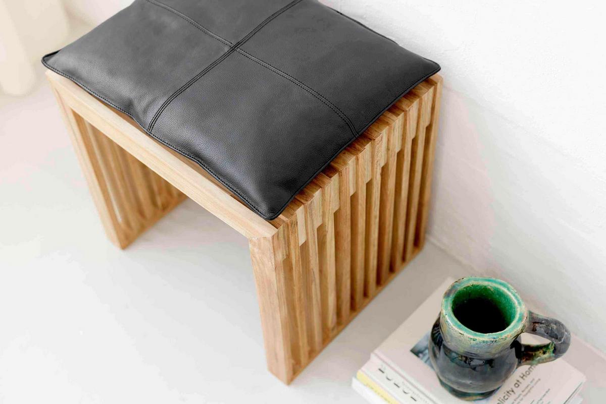 Hocker "Rib", Teak Innenhöhe ca. 39 cm - Teakfarben, KONVENTIONELL, Holz (45/43/35cm) - MID.YOU