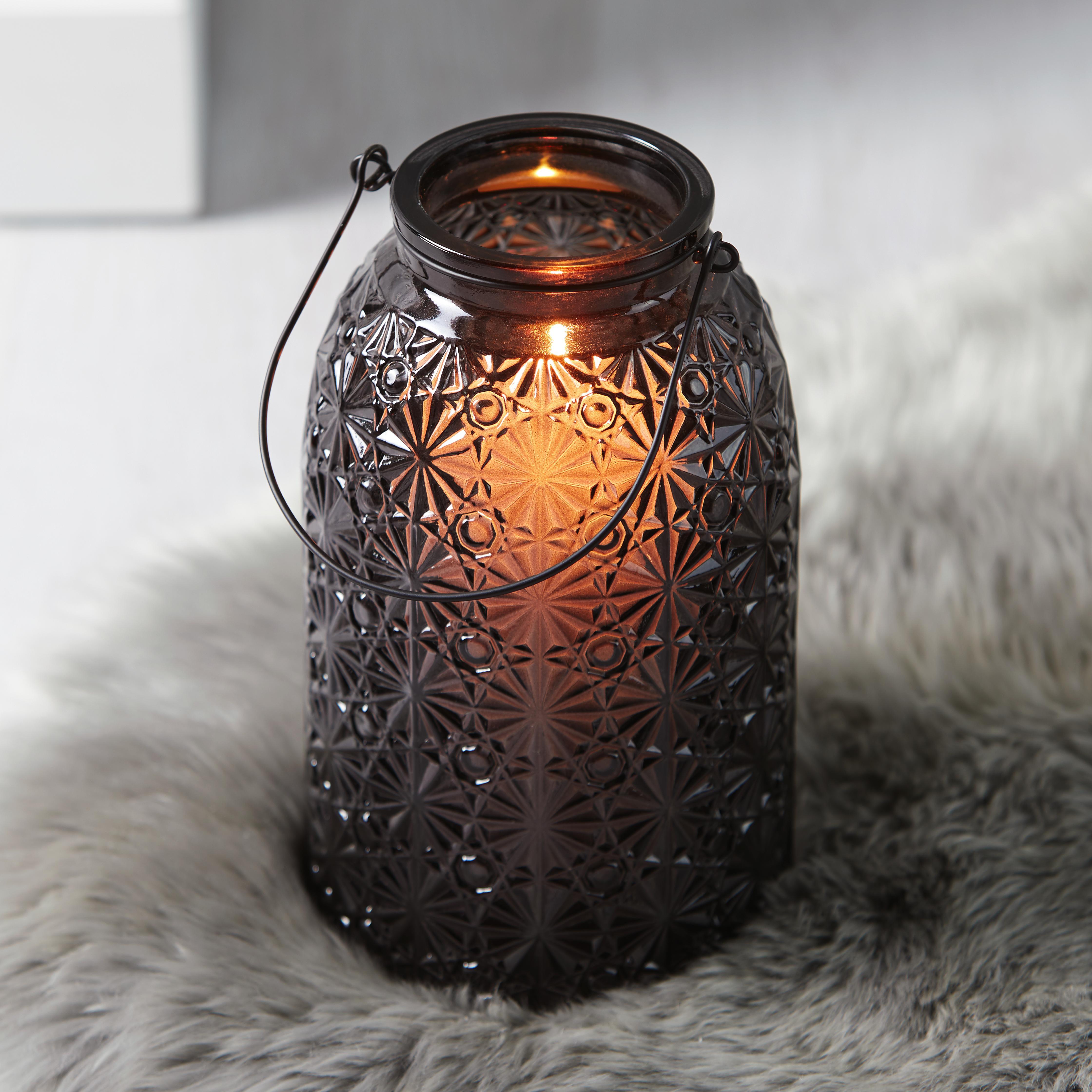 Windlicht in Schwarz Ø/H ca. 14,3/24 cm 'Finja' - Schwarz, MODERN, Glas (14,3/24cm) - Bessagi Home