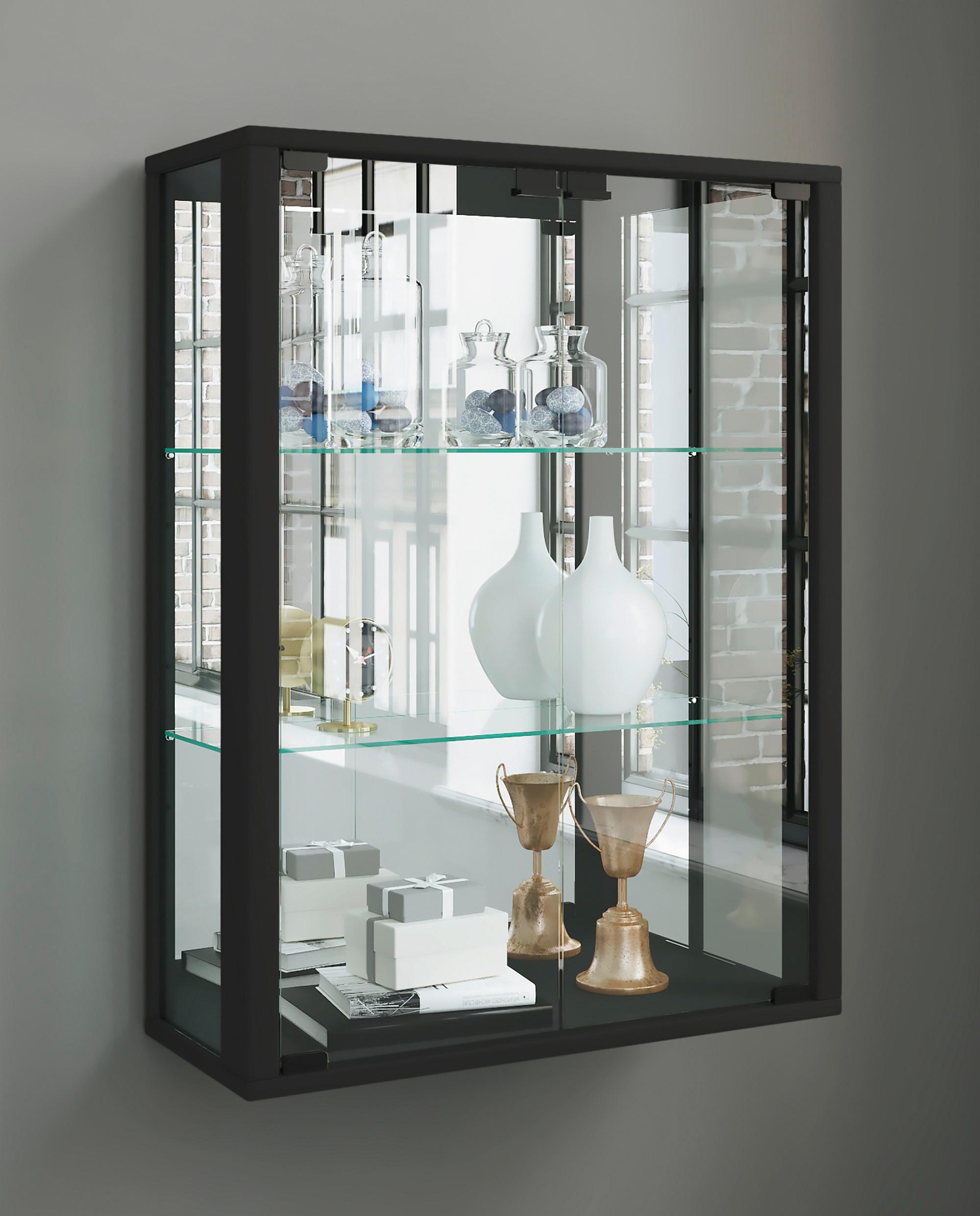 Hängevitrine Udina in Schwarz - Schwarz, MODERN, Glas/Holz (60/80/25cm) - MID.YOU