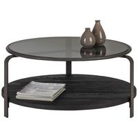 Couchtisch aus Mangoholz Ø ca. 86cm - Anthrazit/Schwarz, Modern, Glas/Holz (86/86/41cm) - Premium Living