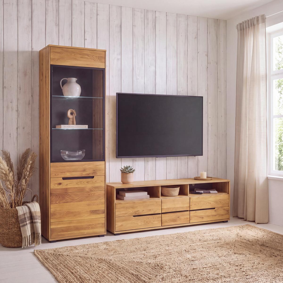 Tv Omarica Lola, Hrast - črna/divji hrast, Romantika, kovina/umetna masa (162,5/52,5/40,5cm)