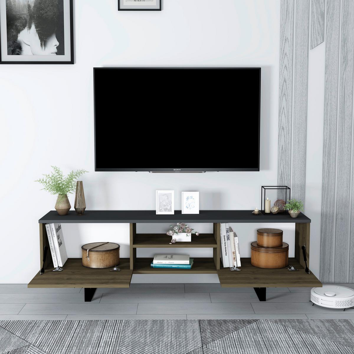 Lowboard "Zeus", Eiche dunkel - Eiche dunkel/Walnussfarben, Design, Holzwerkstoff (160/50/35cm) - Livetastic