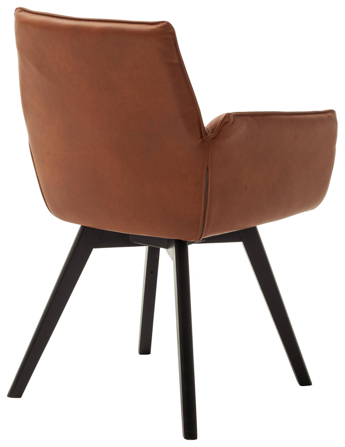 KRZESŁO Z PODŁOKIETNIKAMI CORK - czarny/koniak, Konventionell, skóra/drewno (61/87/63cm) - Linea Natura