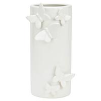 Vase mit 3D Schmetterling Weiß - Weiß, Basics, Keramik (10,0/22,0/12,5cm)