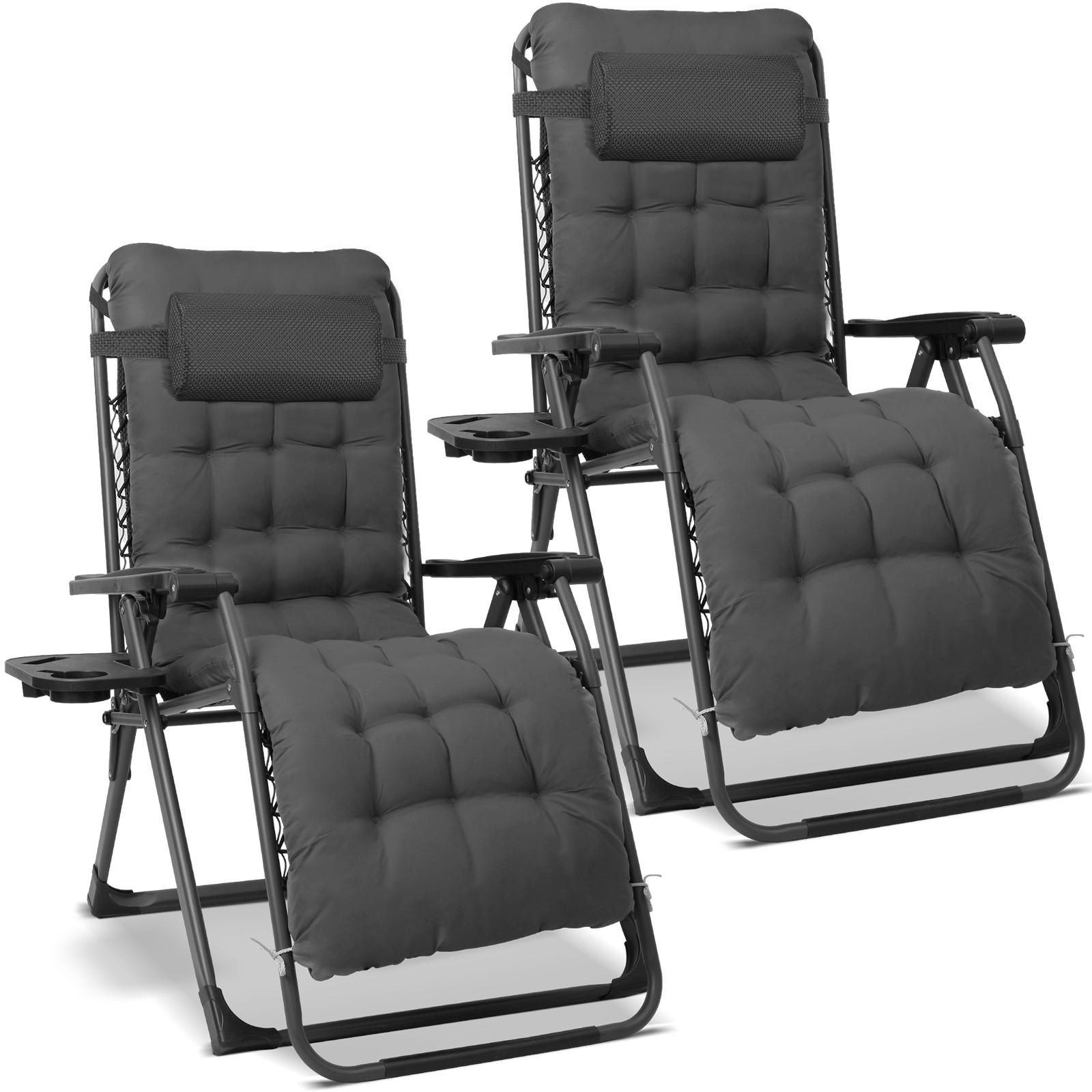 Garten-Relaxsessel Schwarz/Grau, 2er Set - Dunkelgrau/Schwarz, Basics, Textil/Metall (68/88/110cm) - Modante