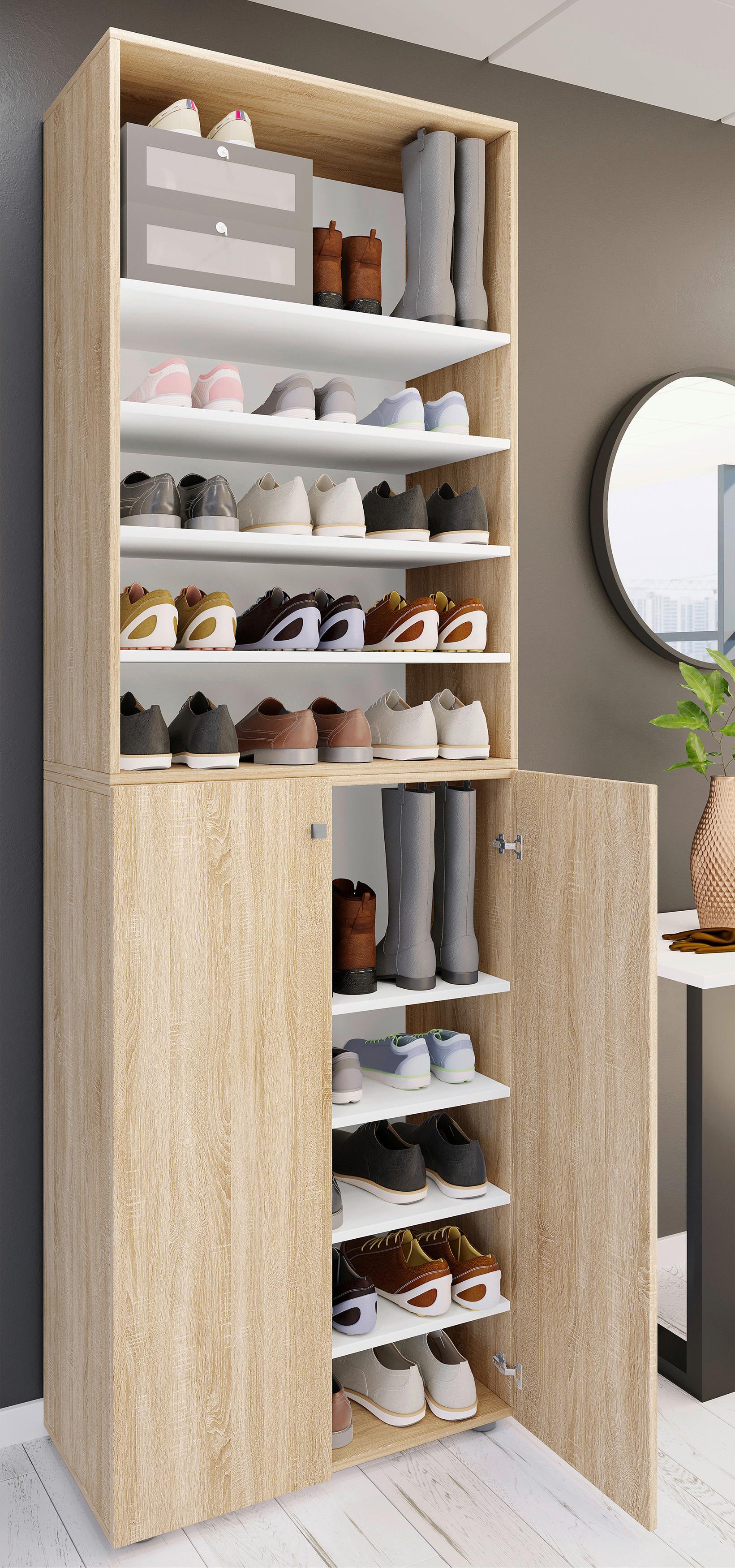 Schuhschrank LONA Sonoma Eiche ca. 70x220x40 cm - Silberfarben/Schwarz, Design, Holzwerkstoff/Kunststoff (70/220/40cm) - MID.YOU