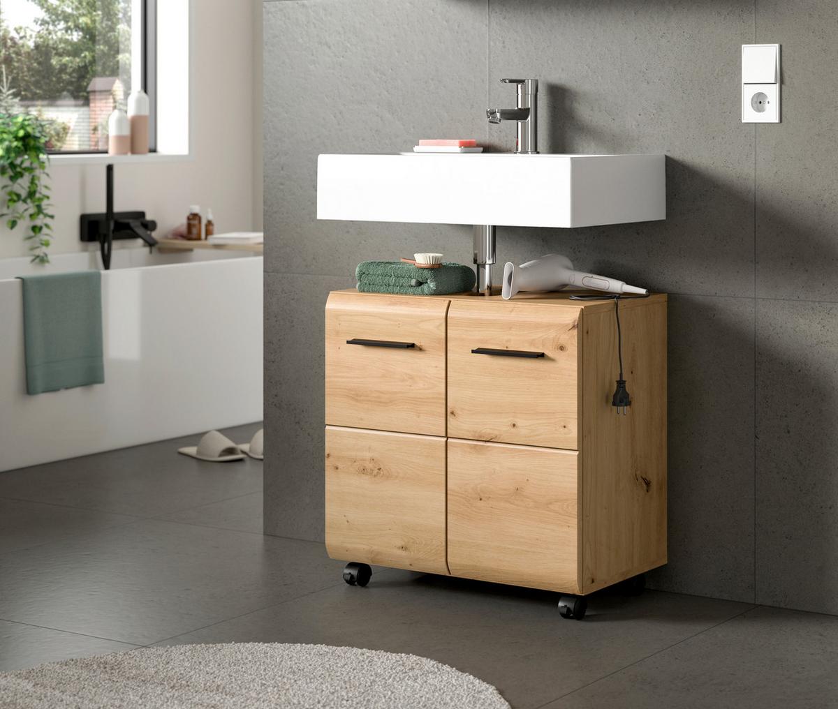 Waschbeckenunterschrank Ice Eiche Artisan - Schwarz/Eiche Artisan, Trend, Holzwerkstoff/Kunststoff (60/58/30cm) - MID.YOU