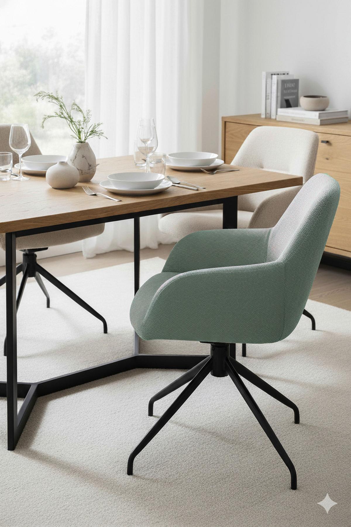 ARMLEHNSTUHL-SET TRIEST S 2ER-SET - Schwarz/Mintgrün, MODERN, Textil/Metall (56/83/60cm) - MID.YOU
