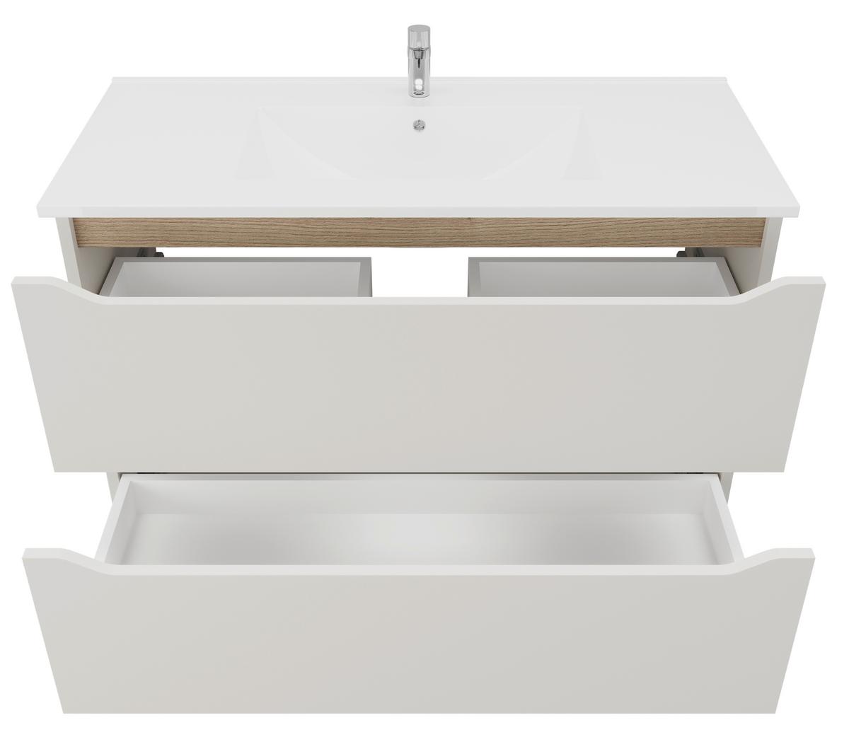 Waschbeckenunterschrank Mallorca Kaschmir/Eiche - Kaschmir/Weiß, MODERN, Keramik/Holzwerkstoff (100/62/46cm) - Based