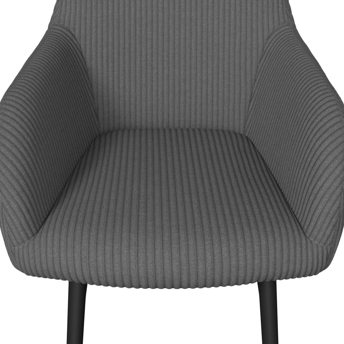 Armlehnstuhl Alani Grau Cord Gepolstert - Schwarz/Grau, MODERN, Textil/Metall (60/58/86cm) - Bessagi Home