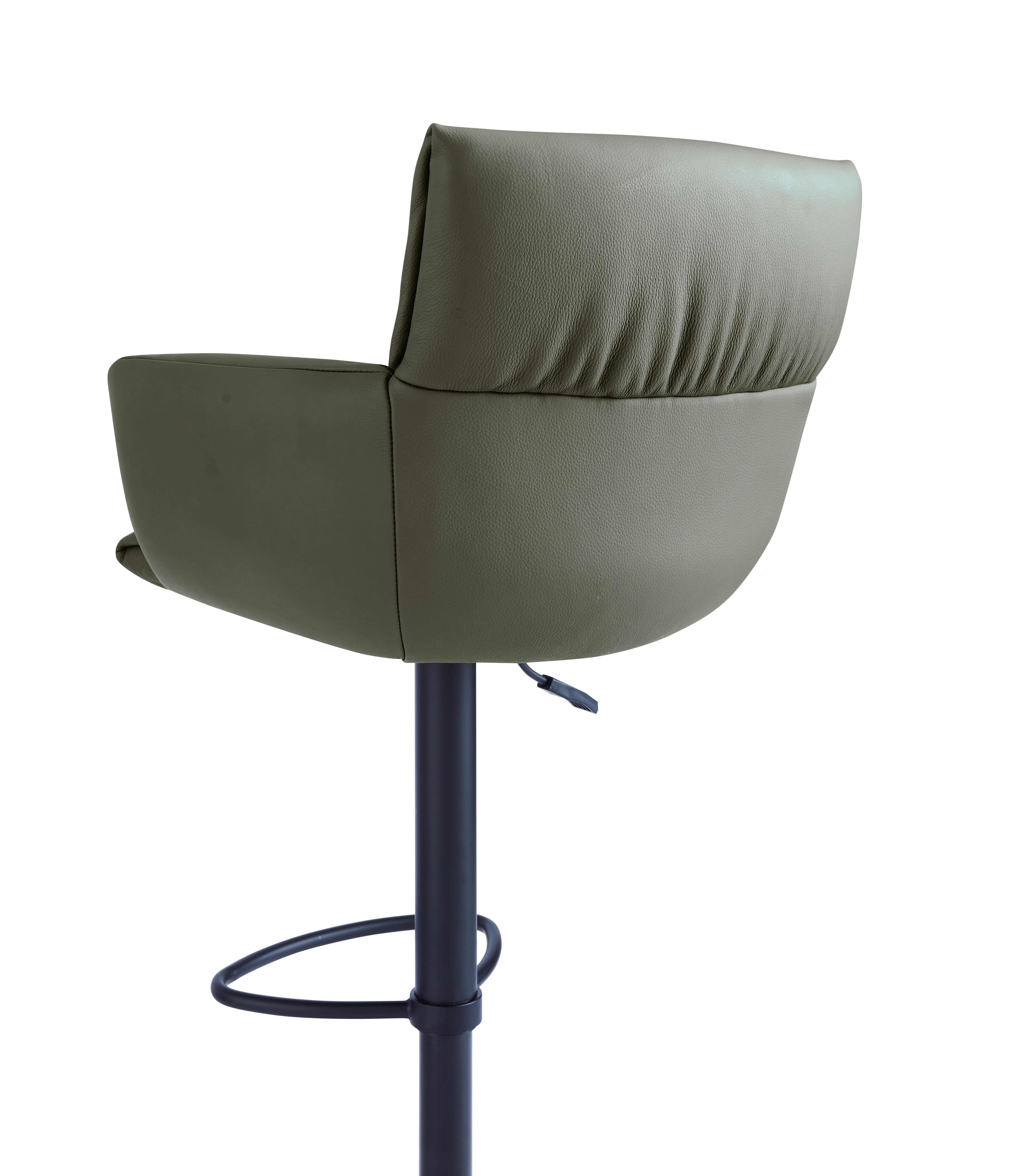 STOŁEK BAROWY PARIS - czarny/oliwkowa zieleń, Design, skóra/metal (58/88-112/58cm) - Dieter Knoll