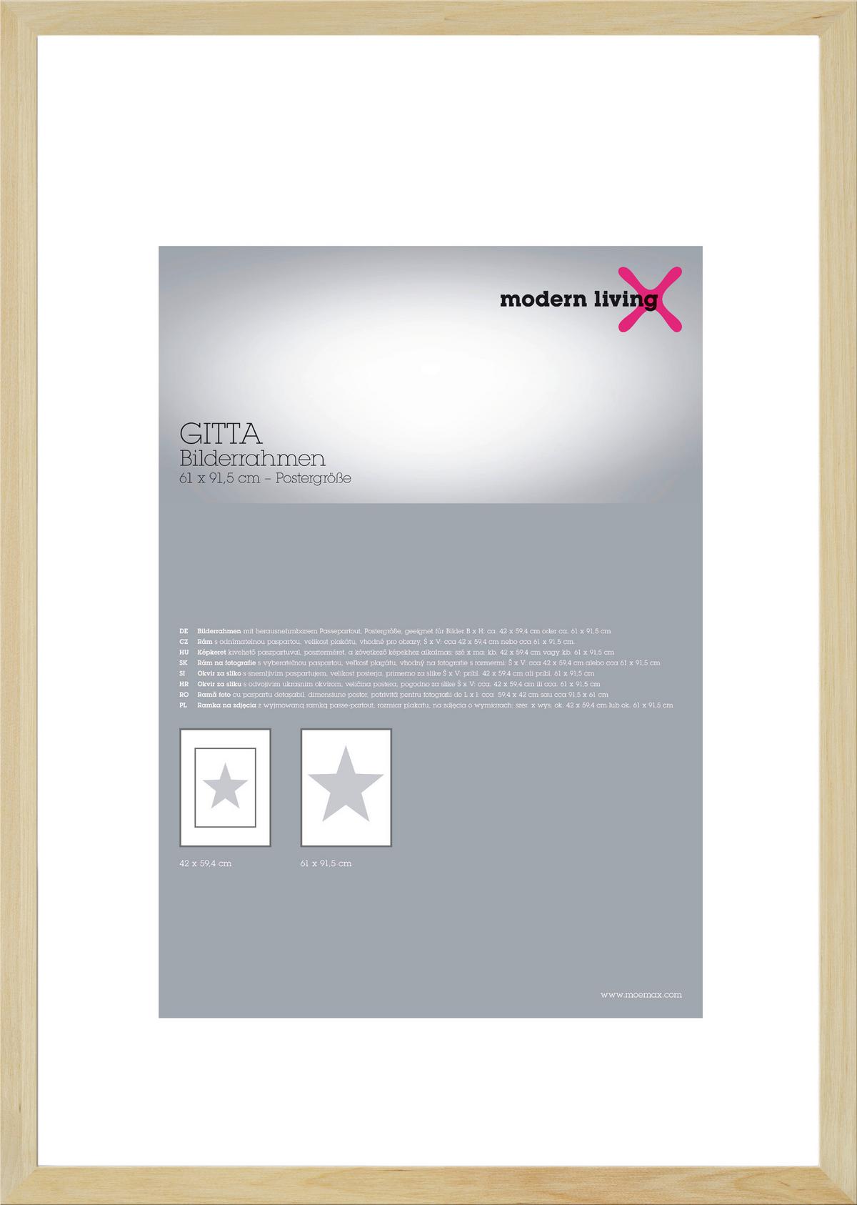 Bilderrahmen Gitta aus MDS ca. 63x93cm - Eichefarben, Basics, Holzwerkstoff (61/91,5cm) - Modern Living