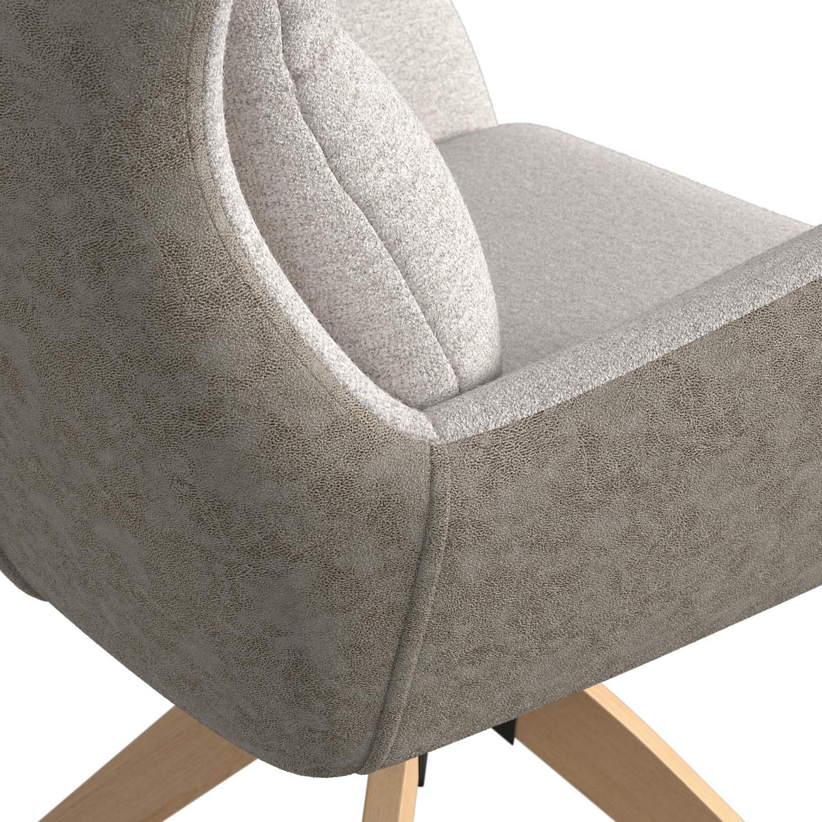 Armlehnstuhl Neelia Greige Webstoff Drehbar Gepolstert - Greige/Naturfarben, MODERN, Holz/Textil (71/60/94cm) - Bessagi Home