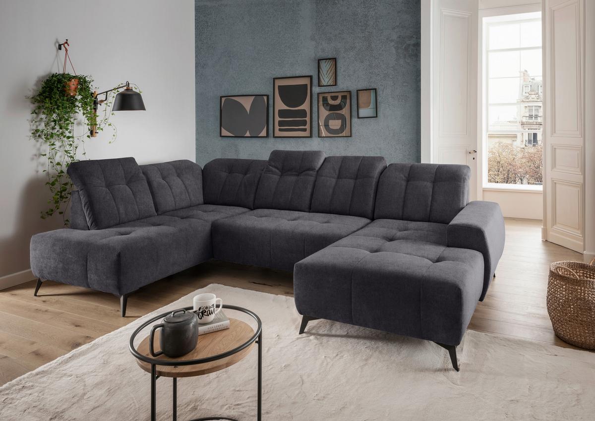 WOHNLANDSCHAFT SANO - Anthrazit/Schwarz, MODERN, Textil/Metall (200/337/180cm) - Livetastic