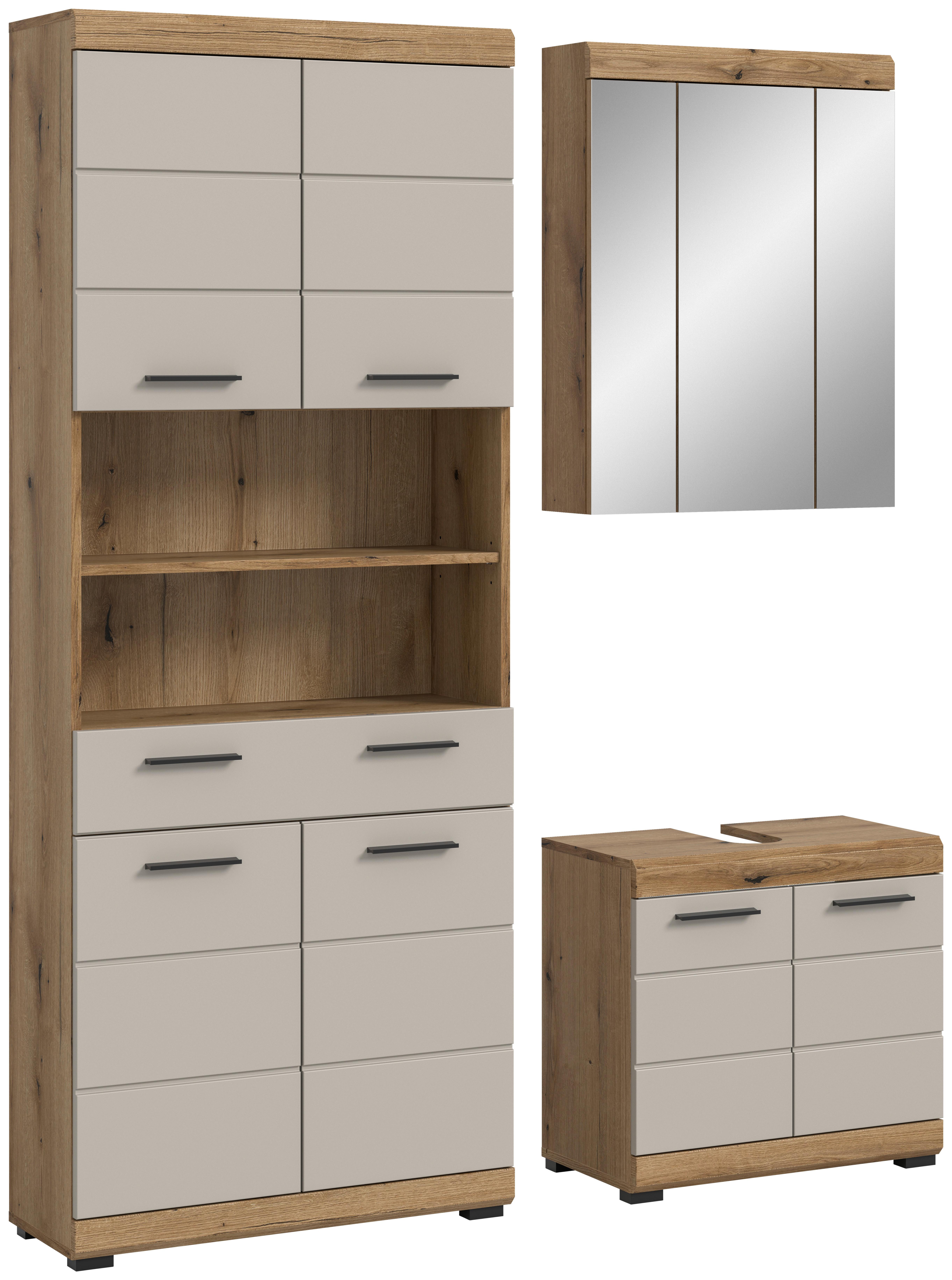Badezimmer Scout 3-tlg. ca. 134 cm Kaschmir - Kaschmir/Schwarz, MODERN, Glas/Holzwerkstoff (134cm) - MID.YOU
