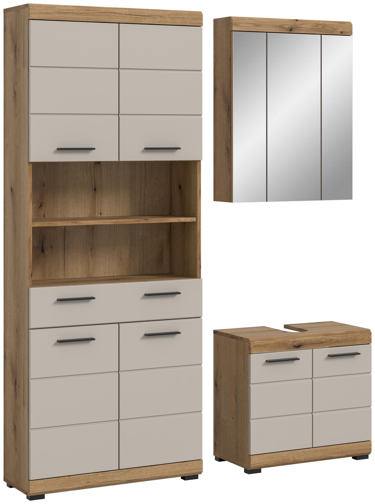 Badezimmer Scout 3-tlg. ca. 134 cm Kaschmir - Kaschmir/Schwarz, MODERN, Glas/Holzwerkstoff (134cm) - MID.YOU