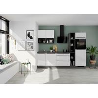 Küchenblock IKZ mit Geräten ca. 280 cm Weiß Hochglanz - Weiß Hochglanz/Dunkelgrau, Design, Holzwerkstoff/Metall (280cm) - Impuls