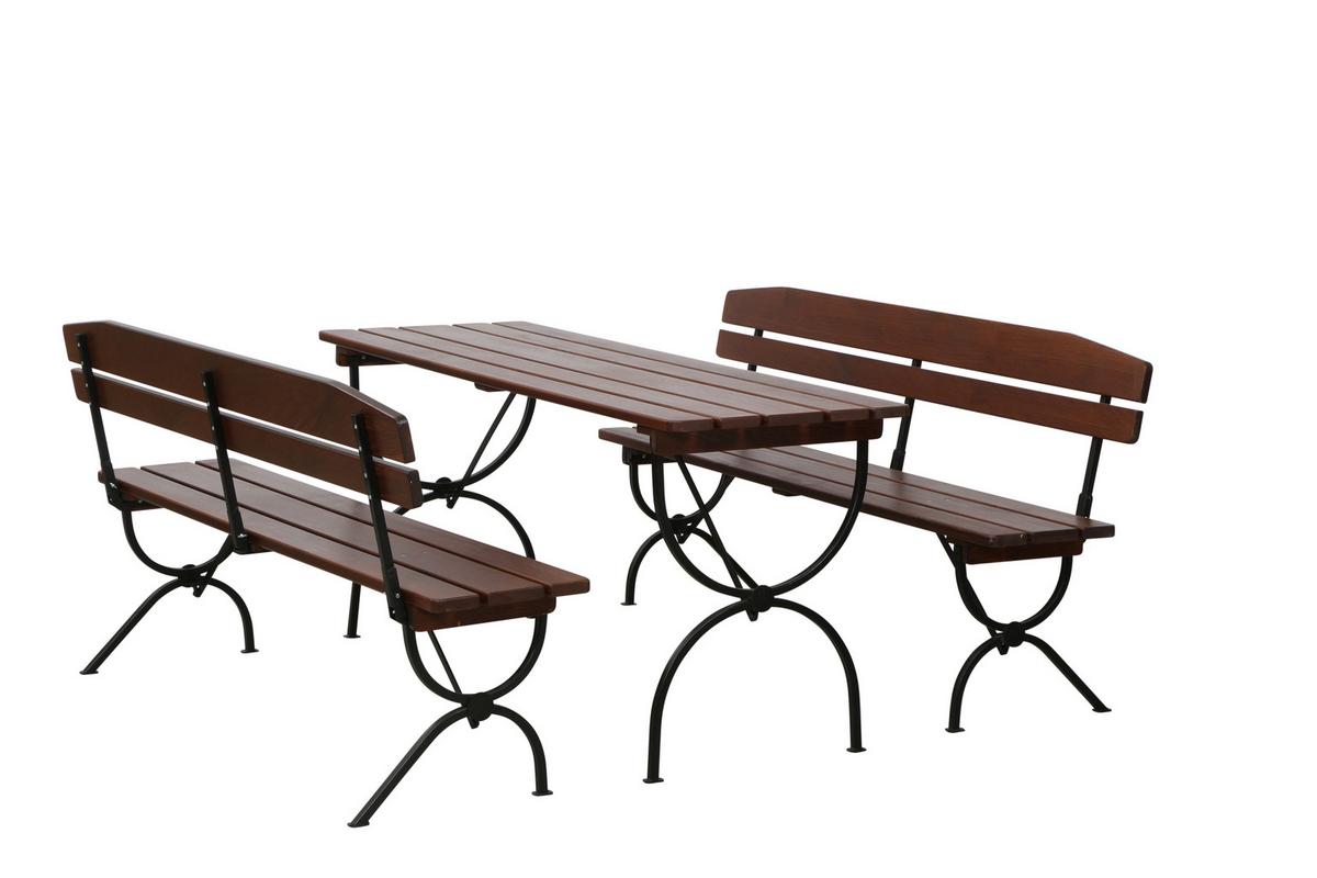 Biertischgarnitur Bavaria Braun/Schwarz - Dunkelbraun, MODERN, Holz/Metall (60/60/180cm) - Gardenson