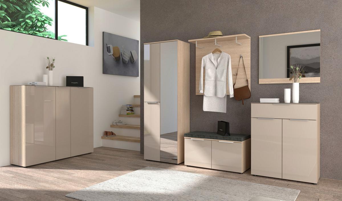 Garderobenschrank Siena Eichefarben/Kaschmir - Kaschmir/Chromfarben, MODERN, Glas/Holzwerkstoff (65/196/41cm) - Mömax