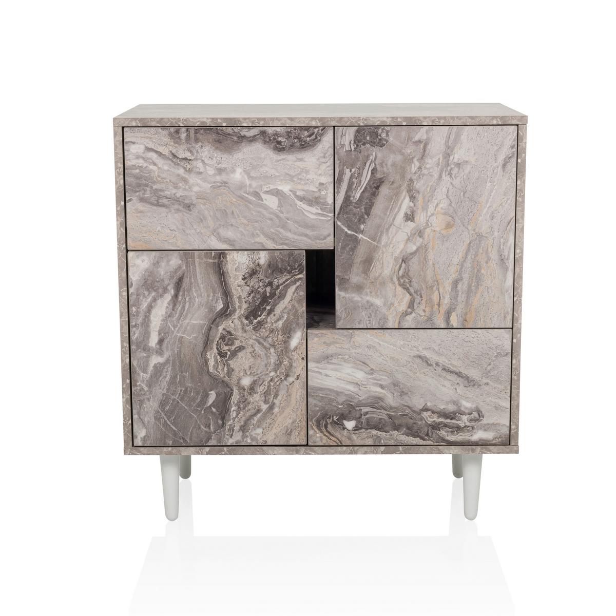 Komoda Lykkja, Rjava, Bela - črna/bela, Moderno, leseni material/les (72/77/39,5cm) - MID.YOU