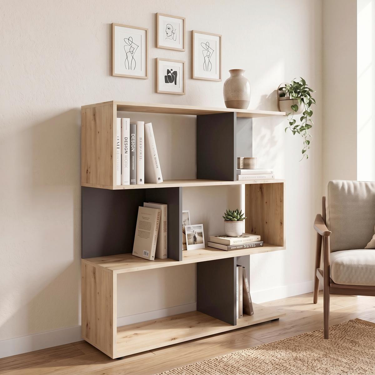 Regal Shelfy 6 Fächer ca. 103x110 cm Grau/Eiche - Eiche Artisan/Grau, MODERN, Holzwerkstoff (103/110/36cm) - MID.YOU