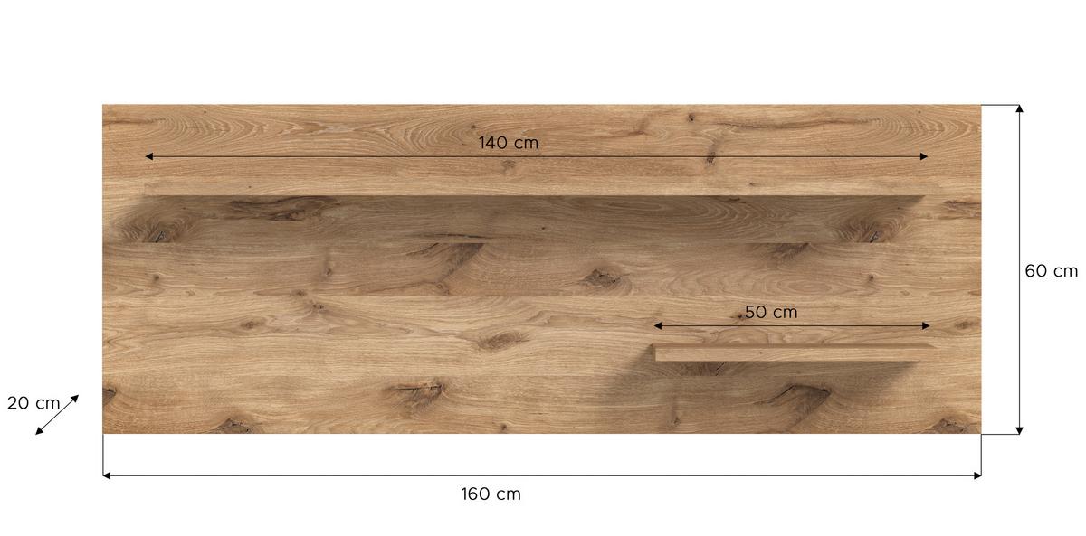 Stenska Polica Woody, Pribl. 160x60x20 Cm, Nox Hrast - antracit, Natur, leseni material (160/60/20cm)