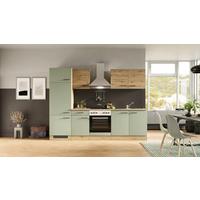 Küchenblock Cara mit Geräten ca. 270 cm Grün/Eiche - Schwarz/Eiche Artisan, MODERN, Holzwerkstoff/Metall (270cm) - FlexWell