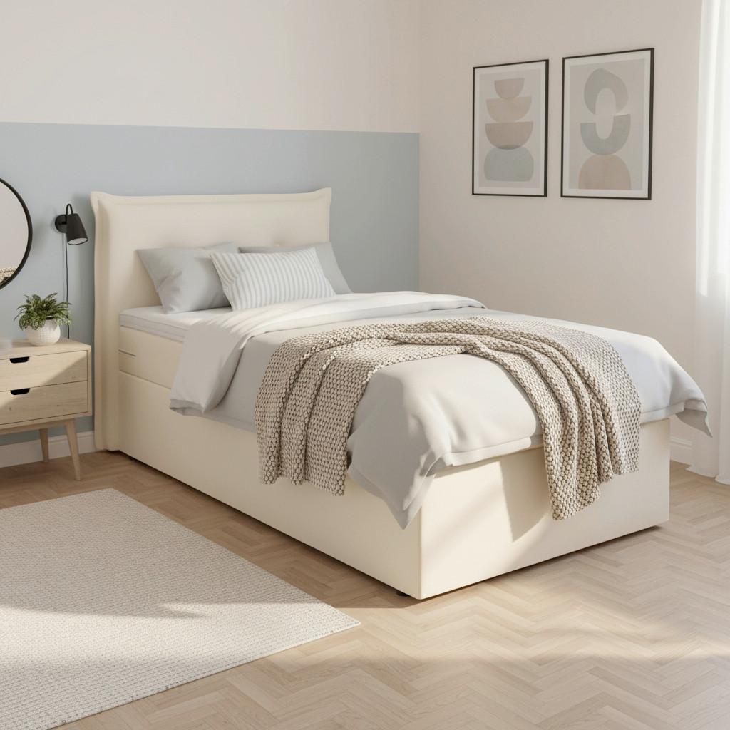 Boxbett Polo Elfenbein ca. 90x200 cm mit Topper - Elfenbein/Schwarz, MODERN, Holz/Kunststoff (90/200cm) - Bessagi Home