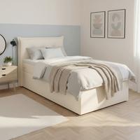 Pat tip boxspring Polo Crem cu Topper, cca 90x200 - ivoar, Modern, lemn/textil (90/200cm) - Bessagi Home