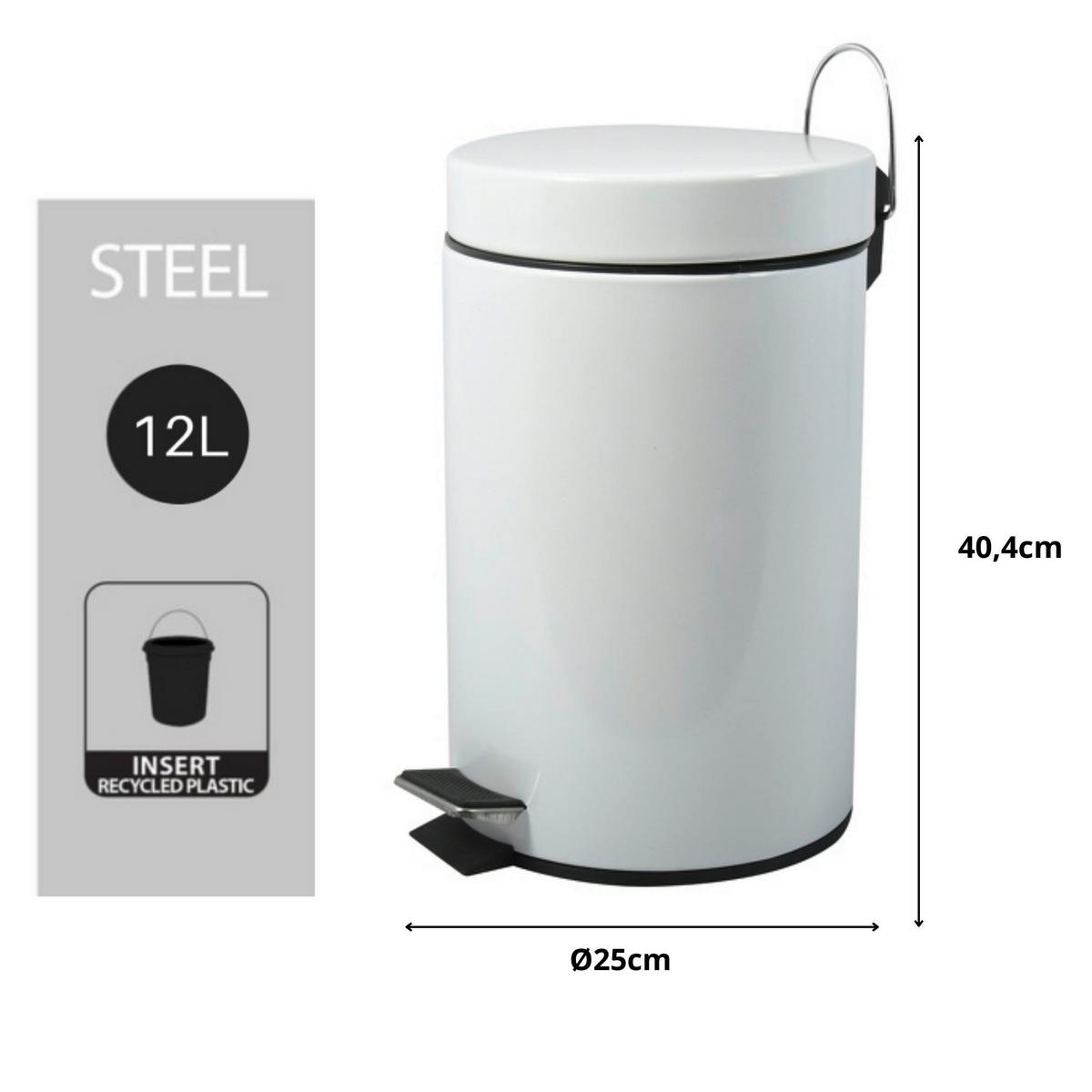 KOSZ NA ŚMIECI Z PEDAŁEM TRETEIMER STAHL WEIß 12 LITER - biały/czarny, Basics, tworzywo sztuczne/metal (25/40.4/25cm) - Spirella